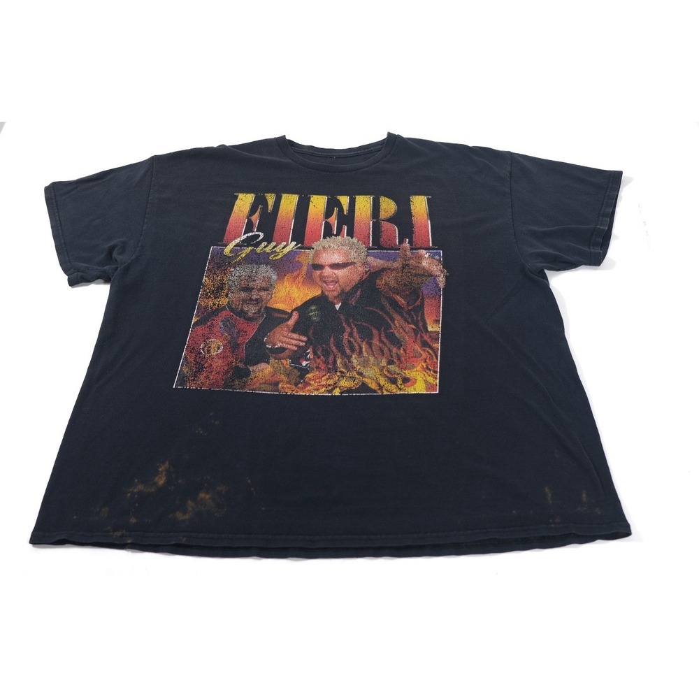 Guy Fieri T Shirt Mens 2XL Black Fieri Guy Graphic Flame Short Sleeve Distressed